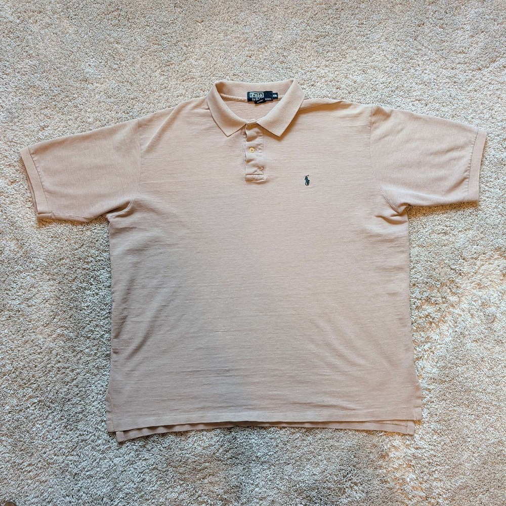 Polo Ralph Lauren Polo Shirt Mens XXL Tan Beige Short Sleeve Cotton Made in USA